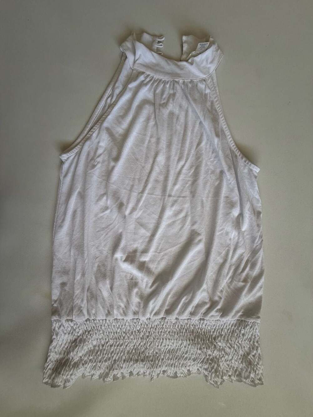 Womens Halter Top Size L Light Gray Smocked Hem Sleeveless Cami Y2K